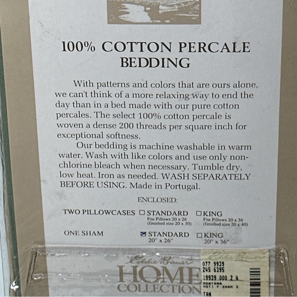 Eddie Bauer Montana Home Collection One Standard Pillow Sham Cover 20X26” - Picture 6 of 6